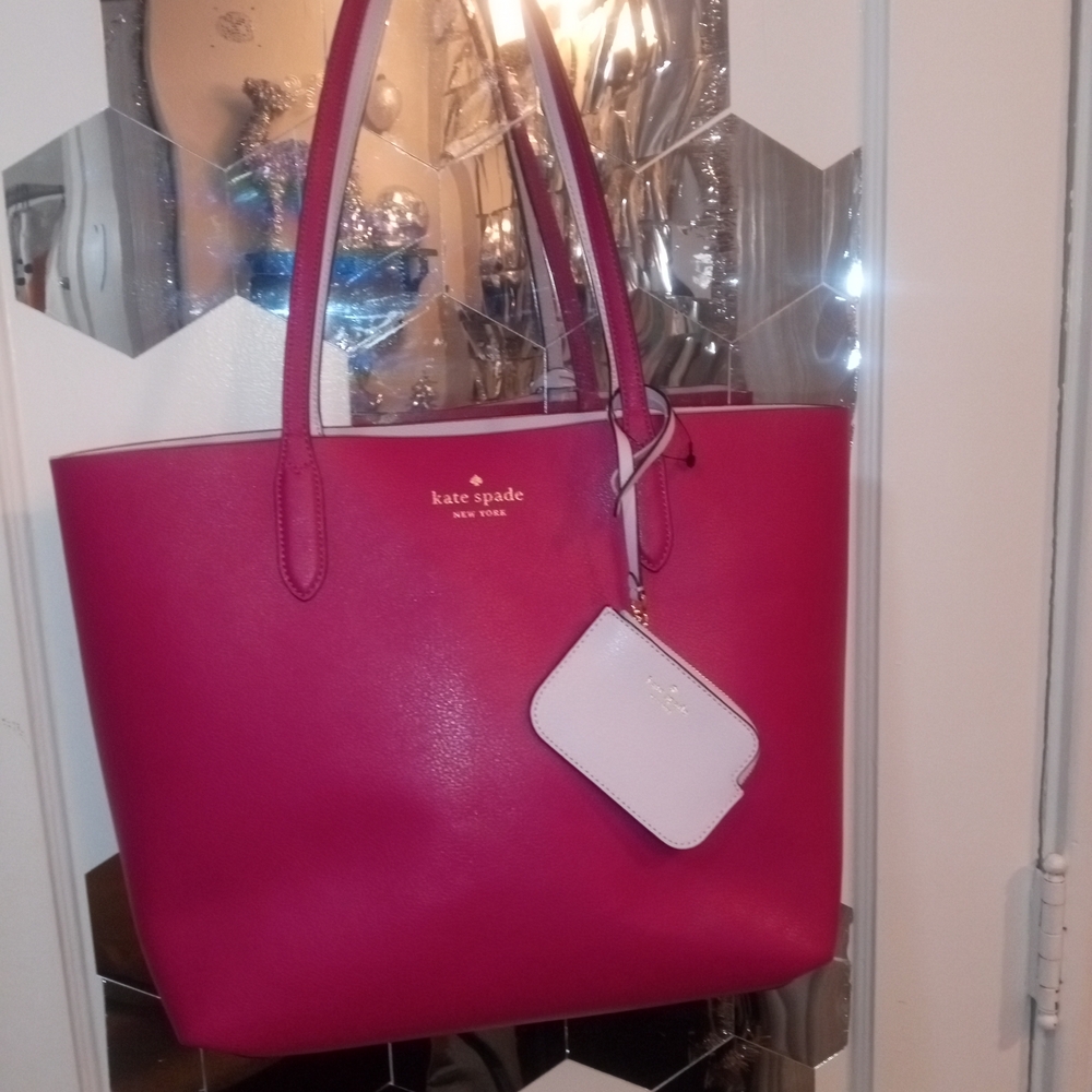 Kate Spade Fuchsia Tote with White Cardholder NWOT